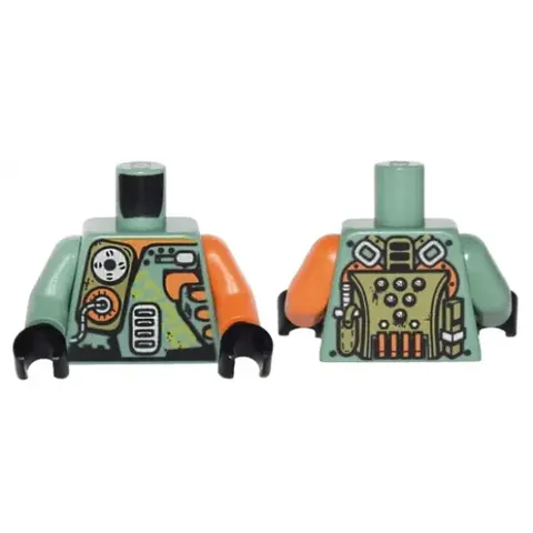 Деталь LEGO 973pb2507c01 Torso Olive Green, Orange
