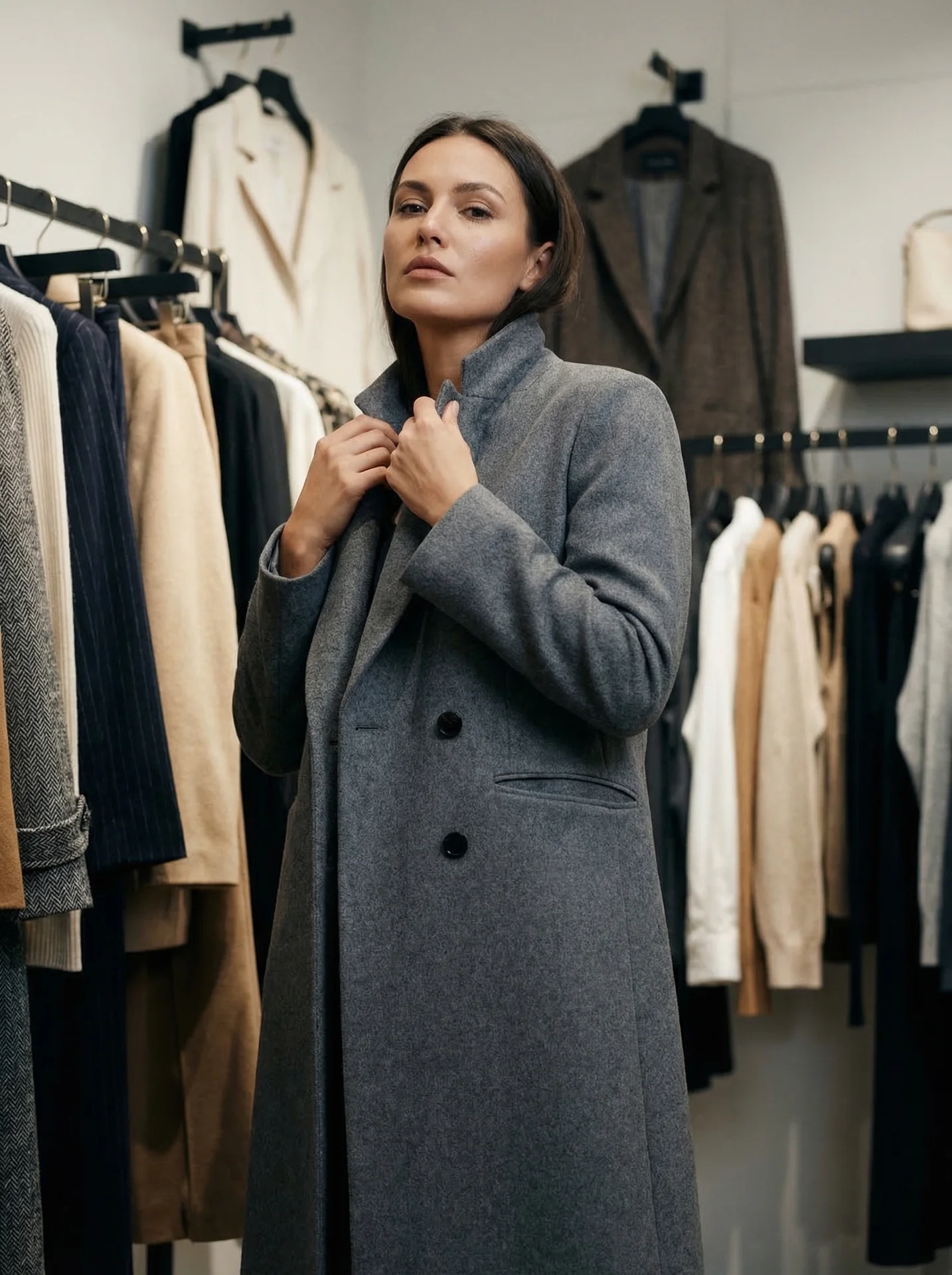 Женское пальто Massimo Dutti серого цвета - миниатюра 3