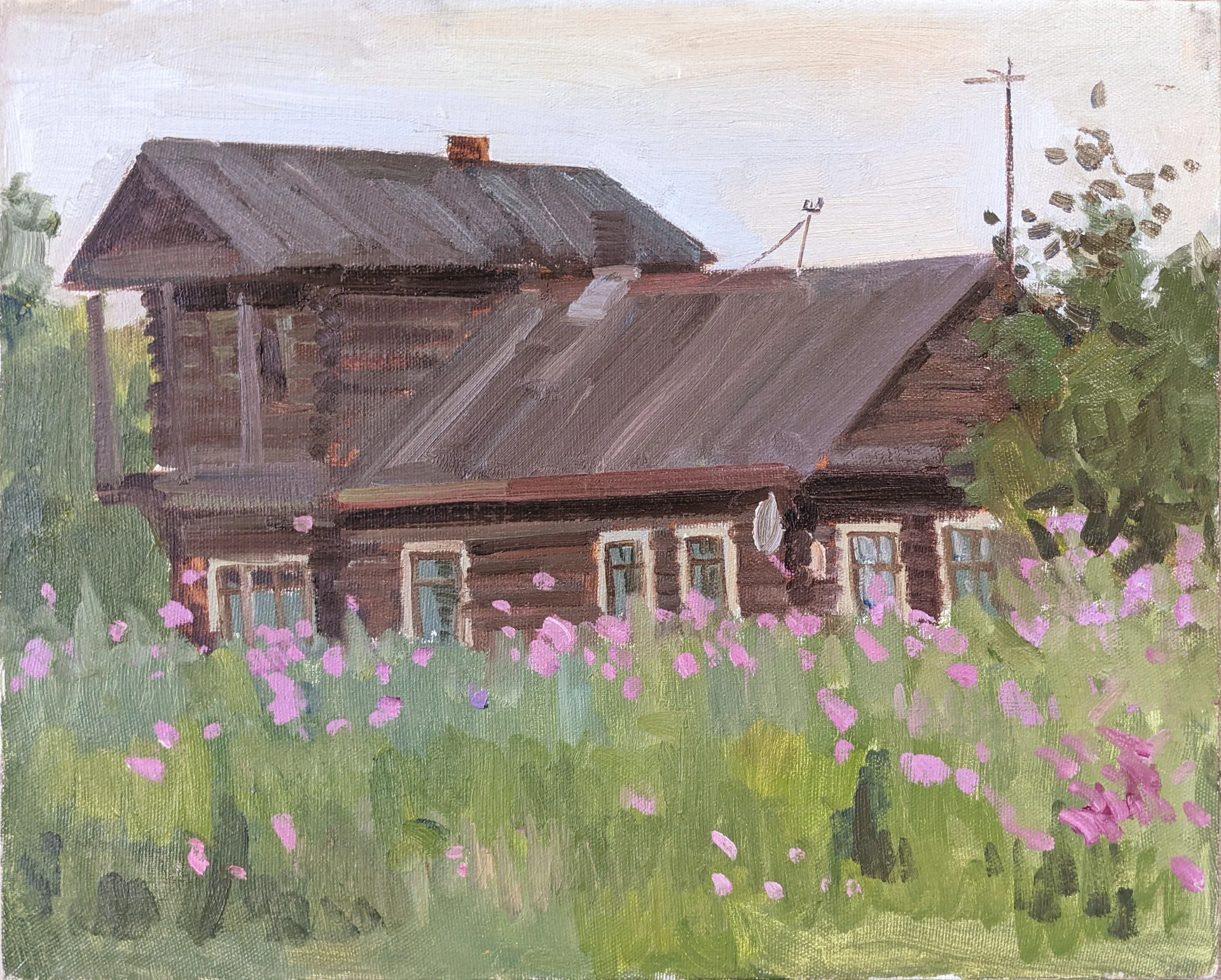 Картина маслом, деревянный дом - изображение 1