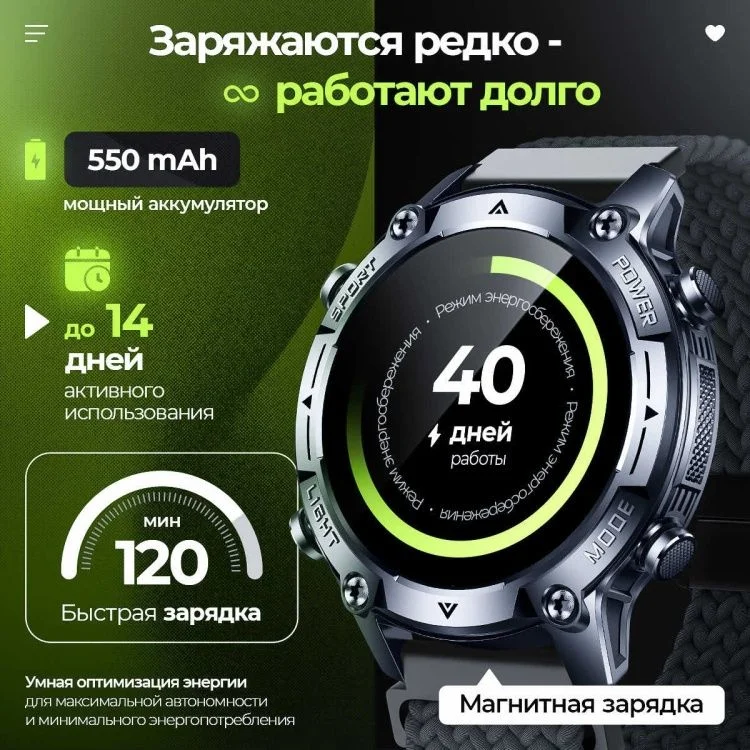 Смарт часы FaizFull quantum 8X GPS 15 мм черные - миниатюра 2