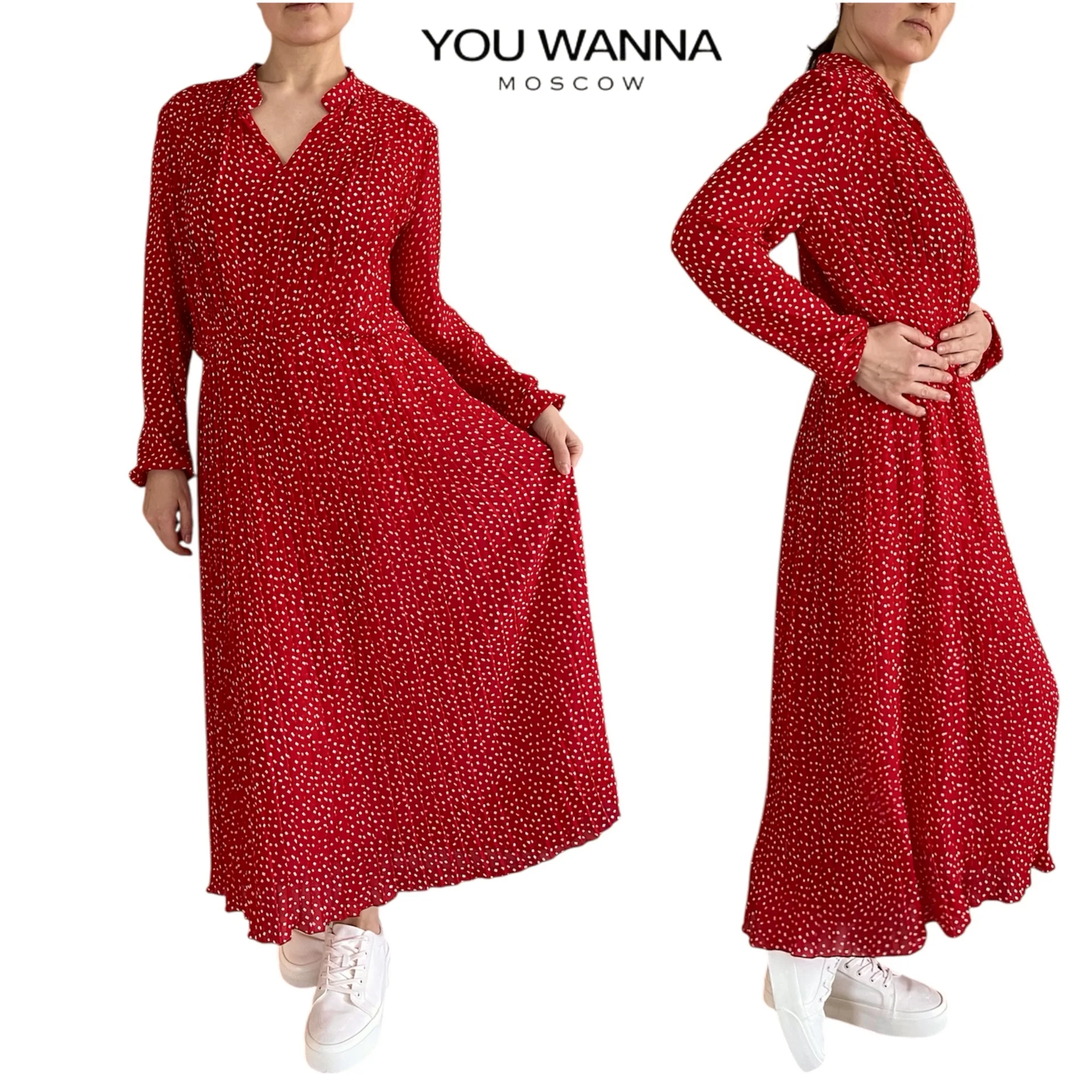 Платье плиссе You Wanna красное длинное - изображение 1
