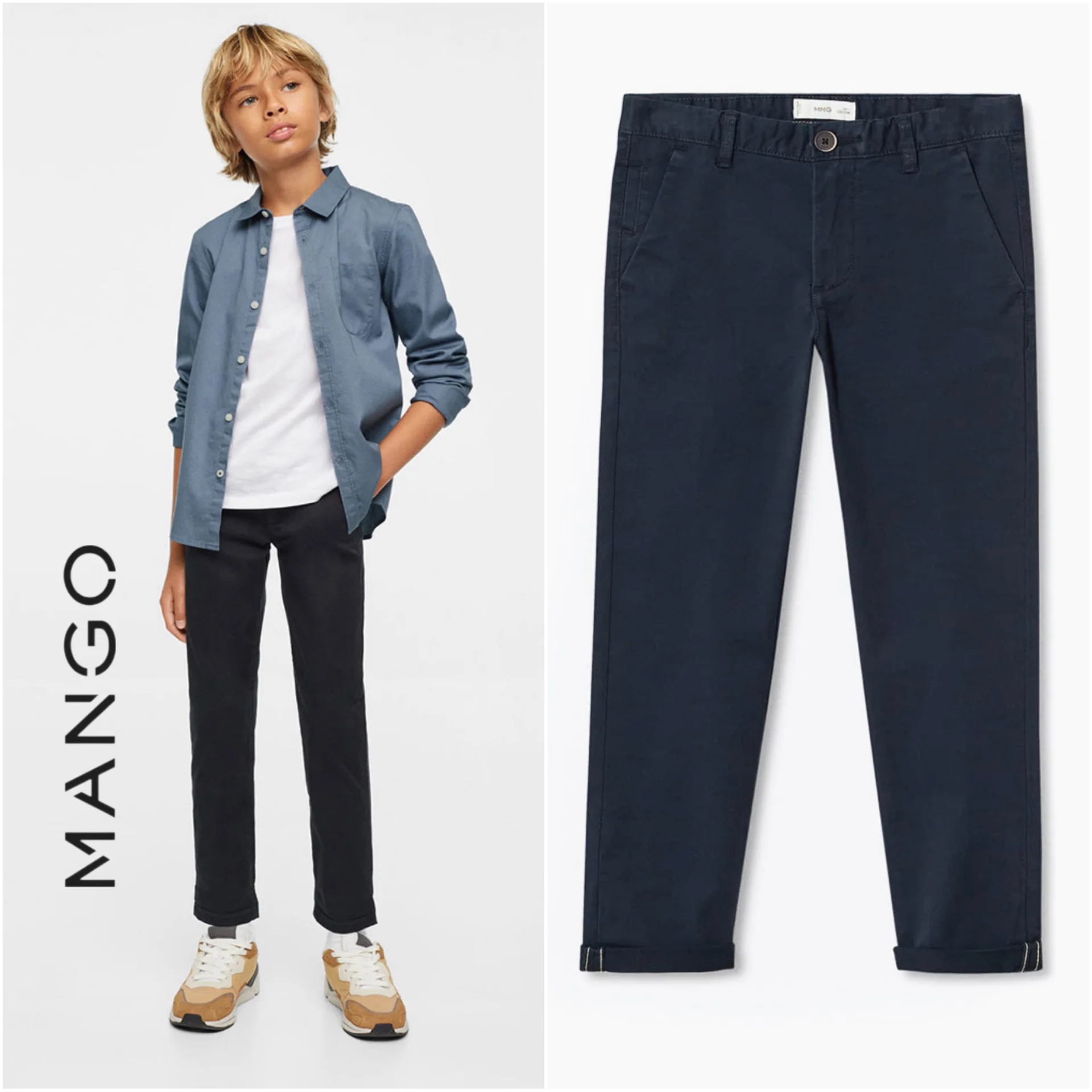 Новые брюки чинос Mango 152 синие школьные - изображение 1
