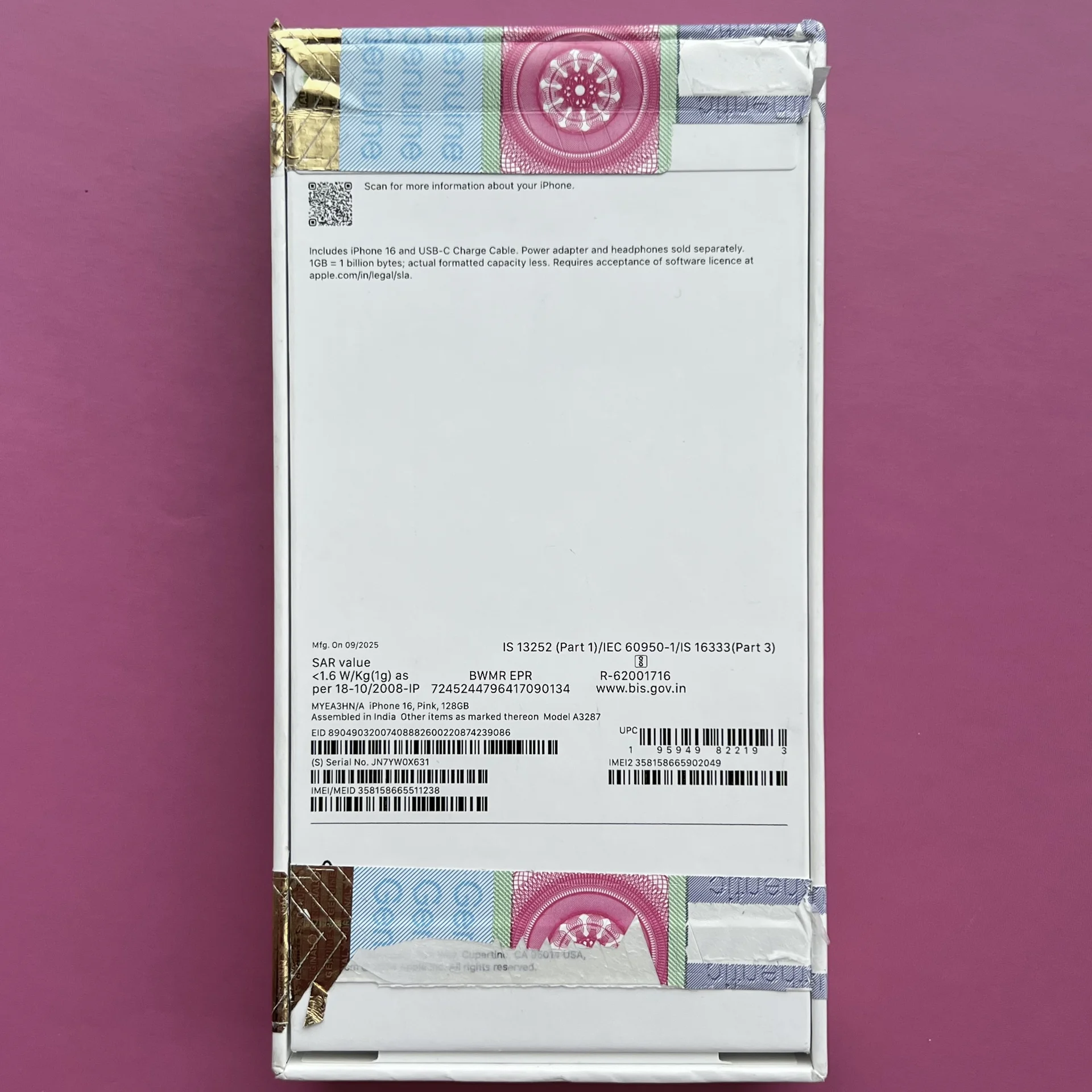 Пустая коробка от iPhone 16, Pink, 128GB - миниатюра 5