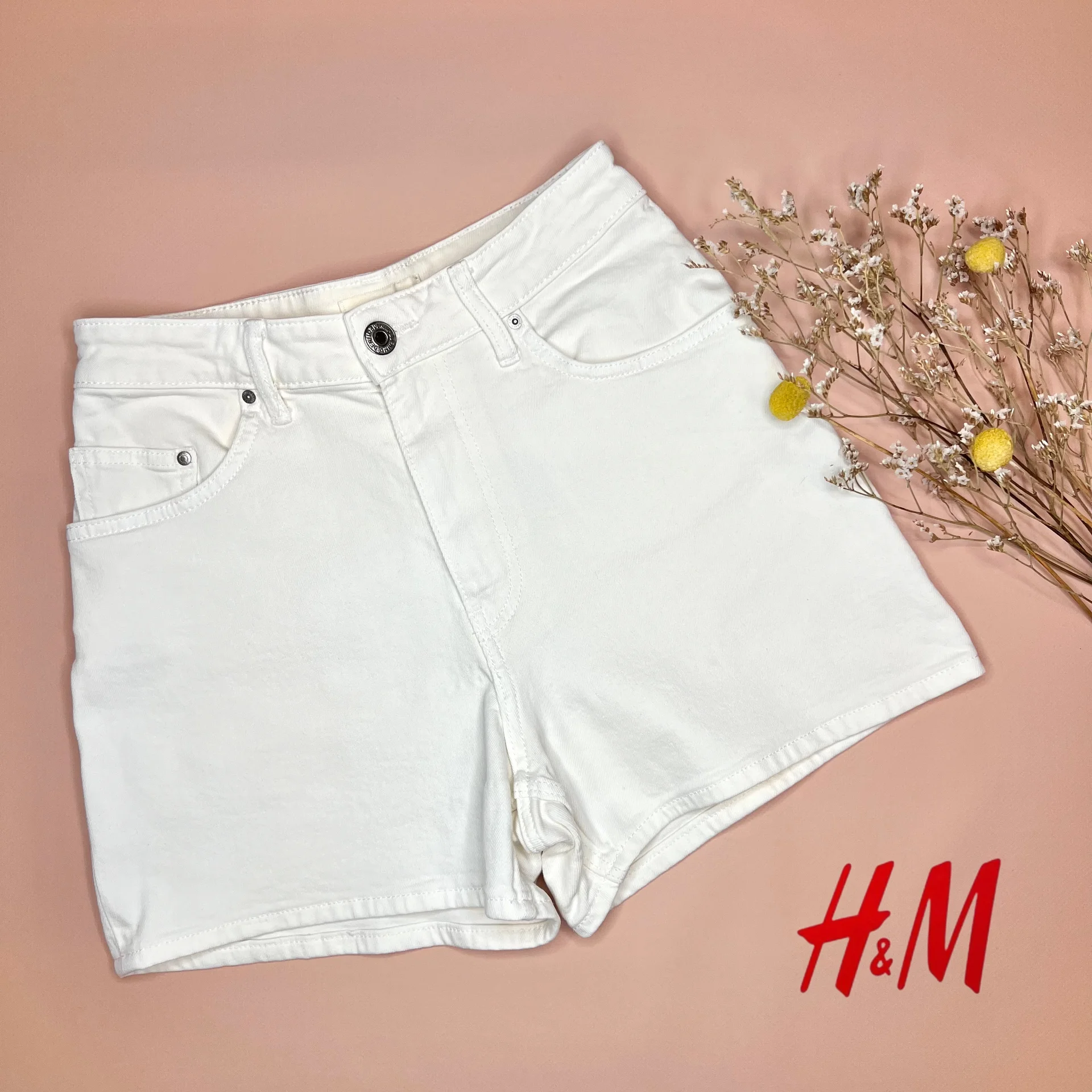 Шорты H&M XS (34) джинсовые белые короткие - миниатюра 2