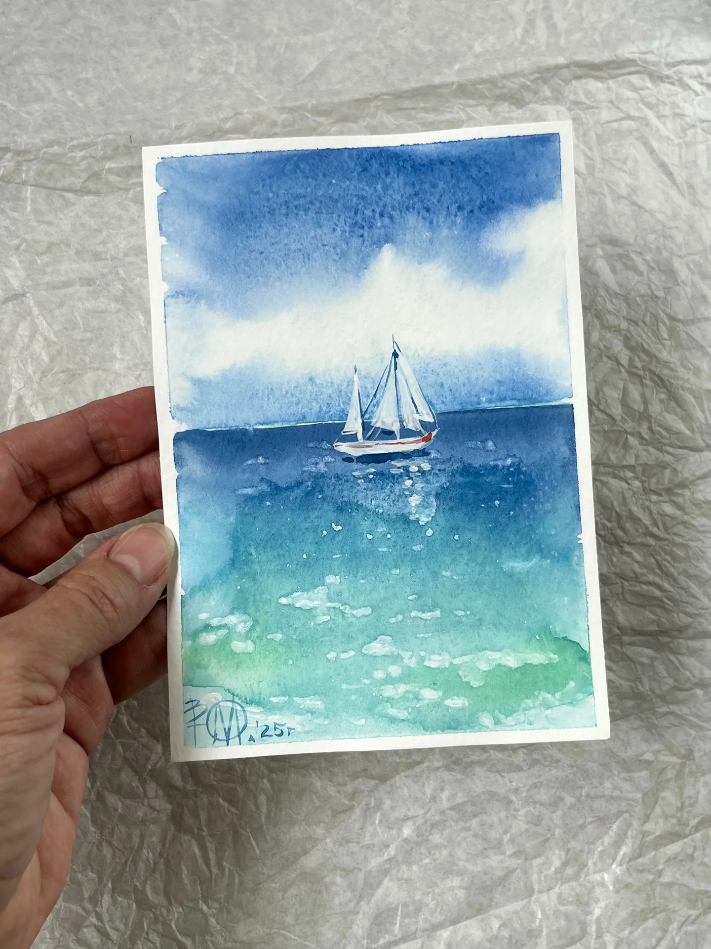 Картины акварелью «Окно к морю» 15*10 см - миниатюра 4