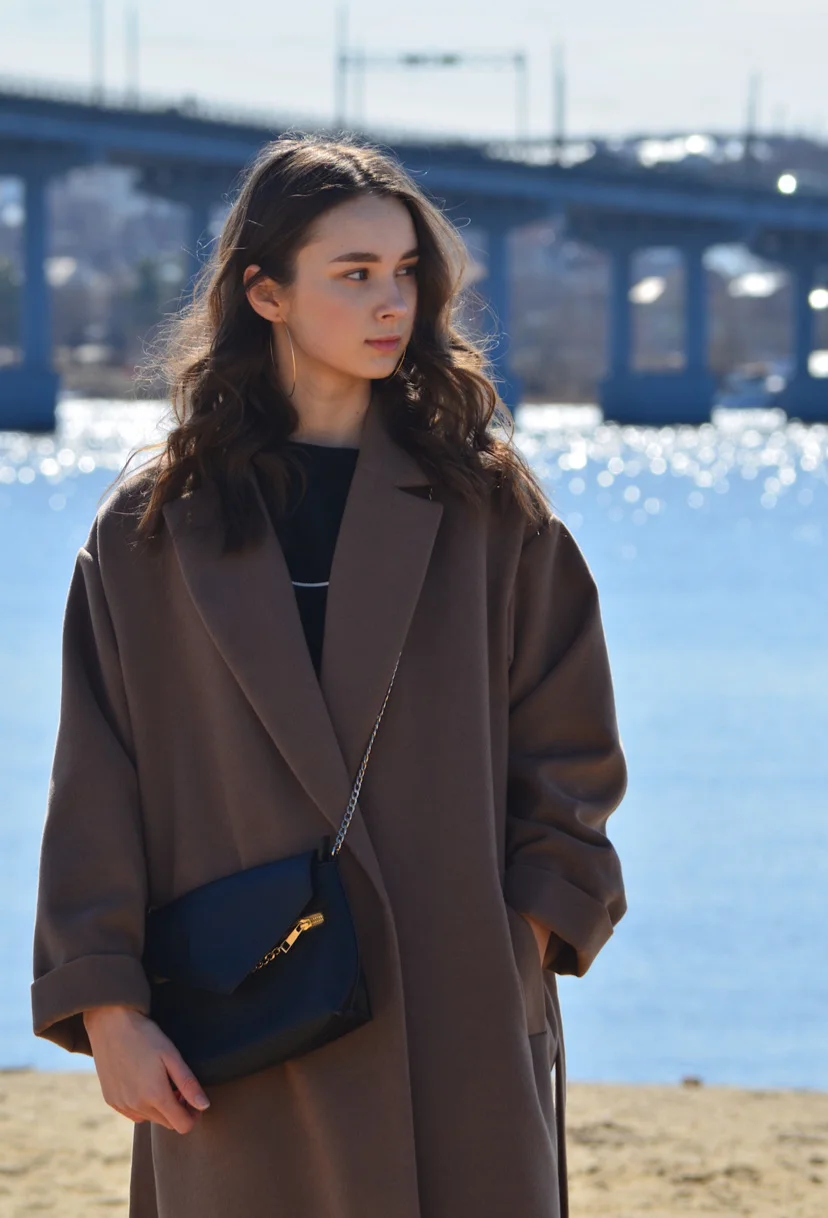Пальто женское oversized коричневое - миниатюра 3