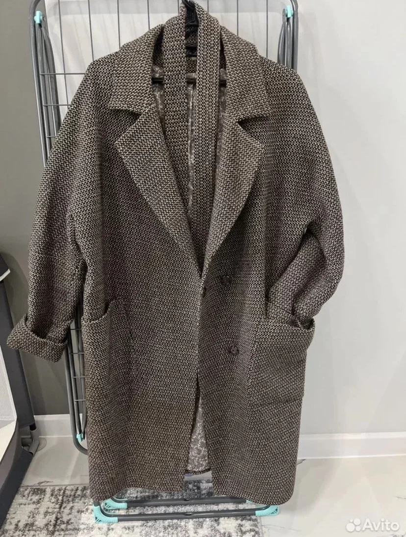 Пальто женское oversized коричневое - миниатюра 4