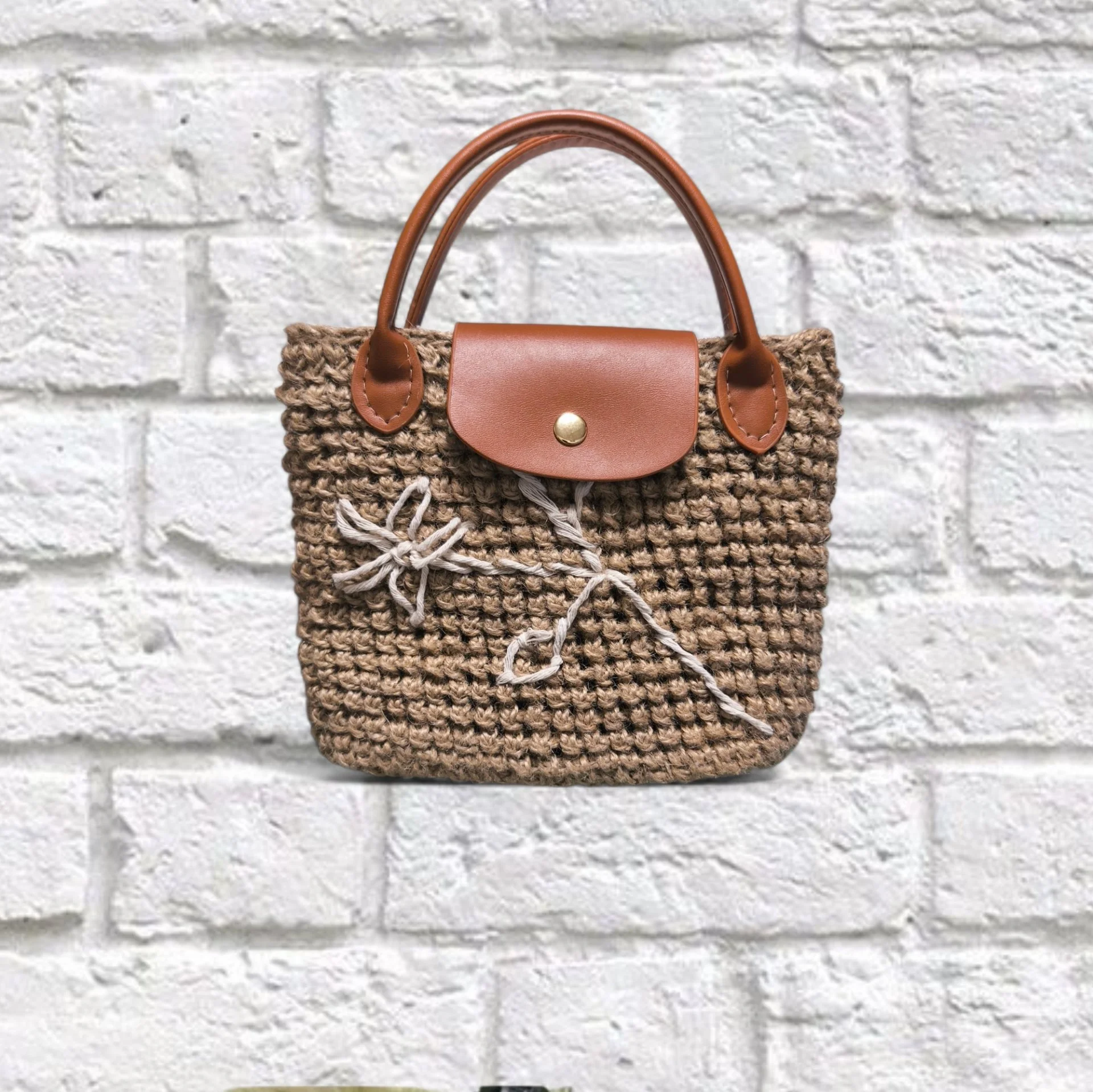 Сумка из джута ручной работы в стиле Longchamp (новая) - изображение 1