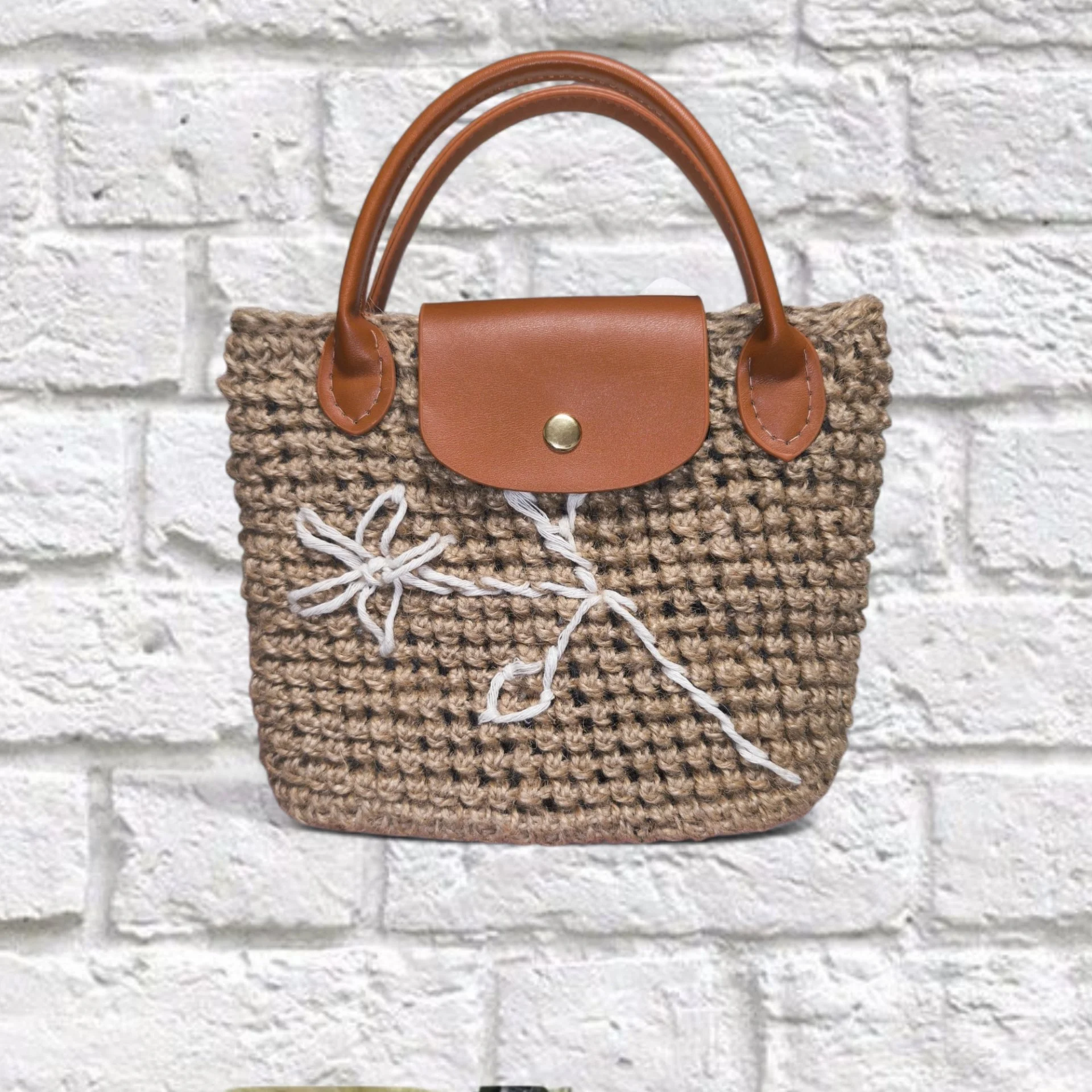 Сумка из джута ручной работы в стиле Longchamp (новая) - миниатюра 3