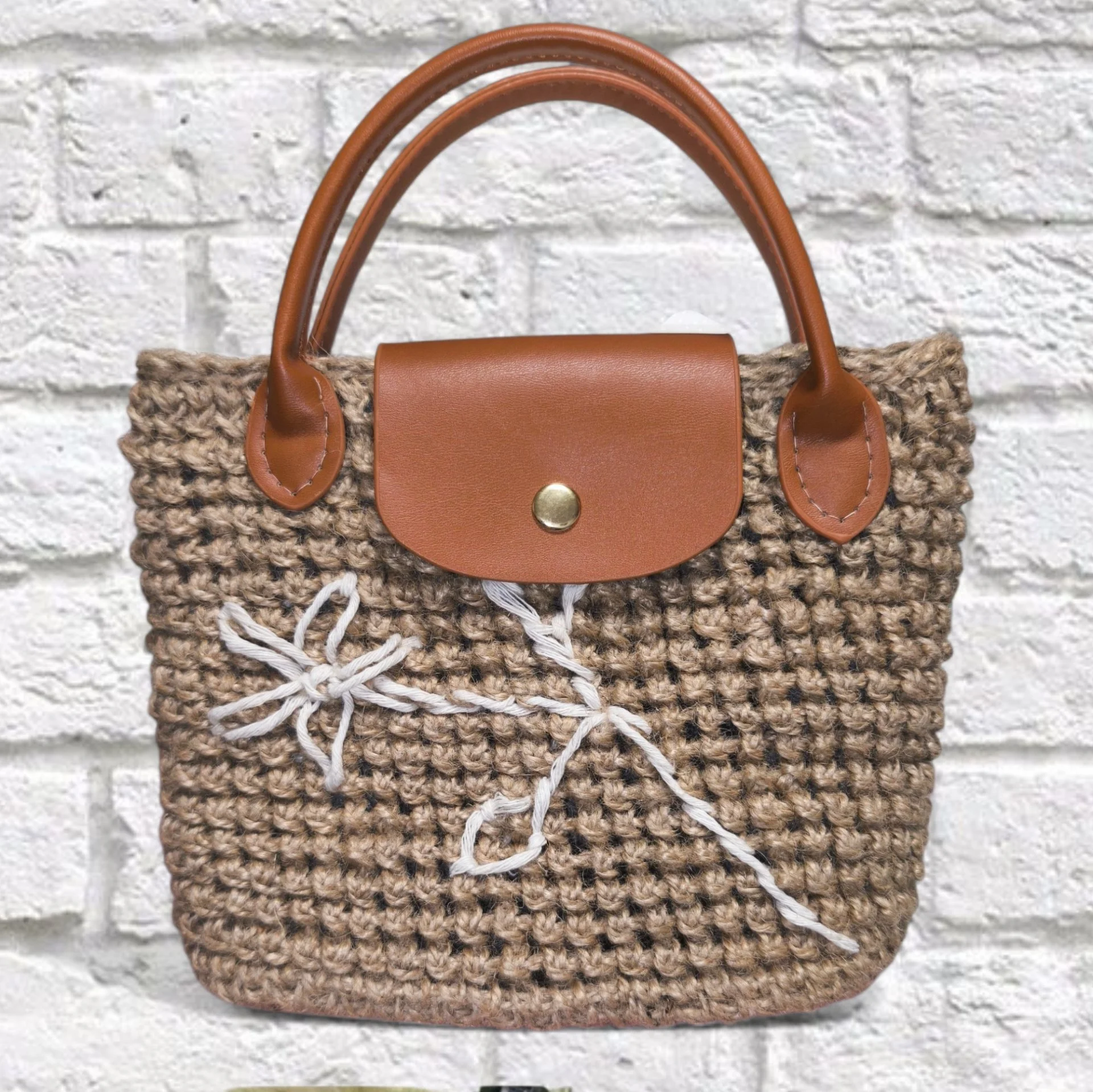 Сумка из джута ручной работы в стиле Longchamp (новая) - миниатюра 4
