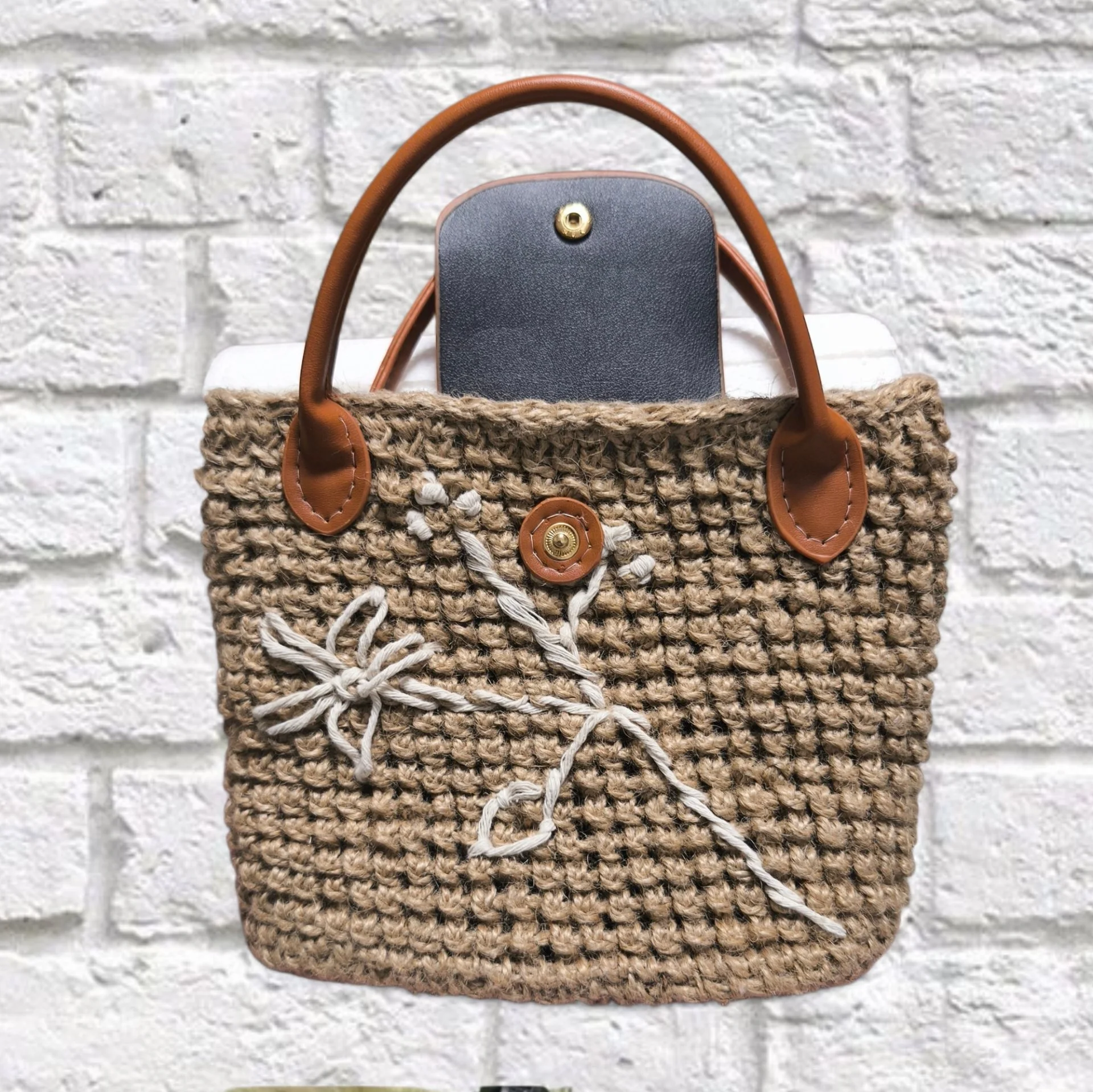 Сумка из джута ручной работы в стиле Longchamp (новая) - миниатюра 5