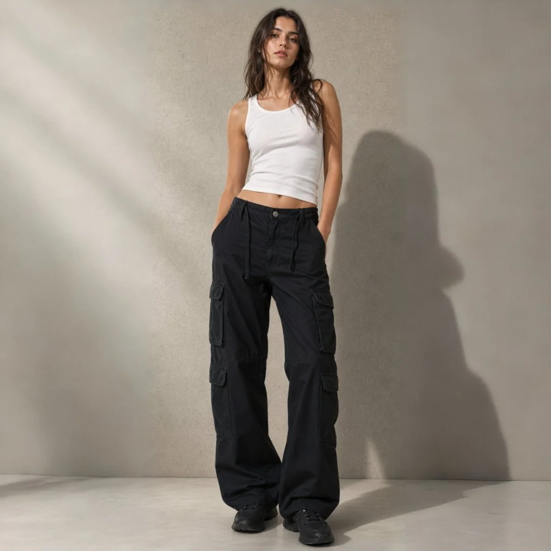 Брюки карго Bershka женские Straight Multicargo - миниатюра 2