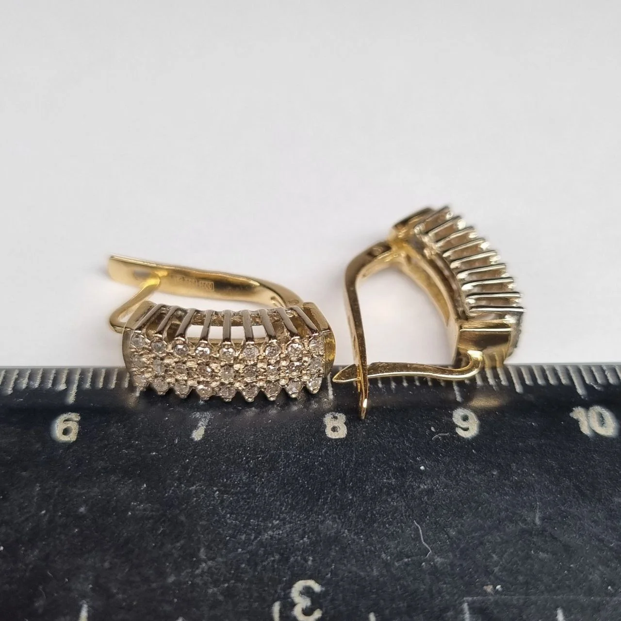 Золотые серьги 585* и 500* пробы с бриллиантами 0,43ct. Золото желтое, проба Россия - миниатюра 6