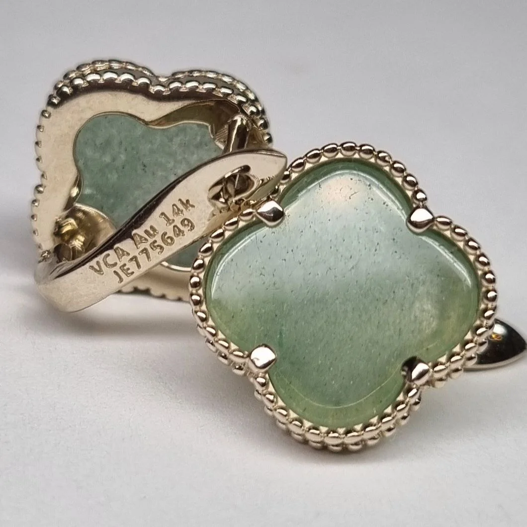 Золотые серьги в стиле "VAN CLEEF" 585* пробы с агатами. - миниатюра 7