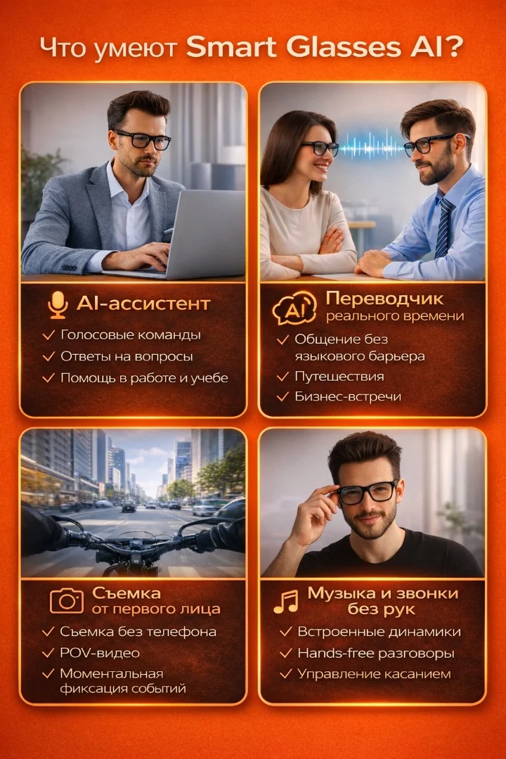 Умные очки c Камерой, 32GB, Голосовым управлением, Wi-FI 5 ГГЦ, Bluetooth 5.4 оправа Black - миниатюра 4