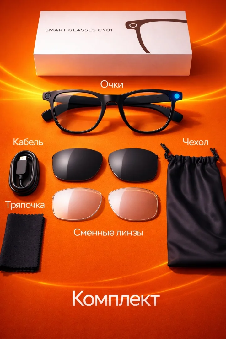 Умные очки c Камерой, 32GB, Голосовым управлением, Wi-FI 5 ГГЦ, Bluetooth 5.4 оправа Black - миниатюра 6
