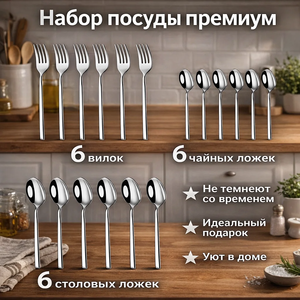 Набор нержавеющих столовых приборов (18 предметов) - миниатюра 2