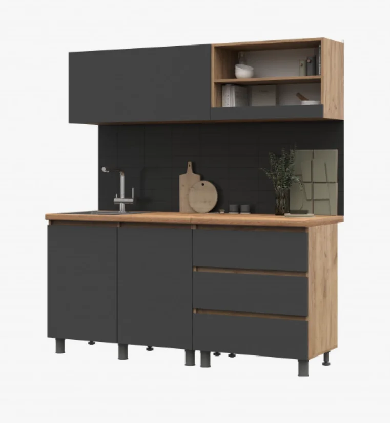 Кухня Хелен 1.7 м Цвет Серый Графит/ Вотан. Размер: Ширина 170 см, Глубина 60 см, Высота 190 см. - миниатюра 4