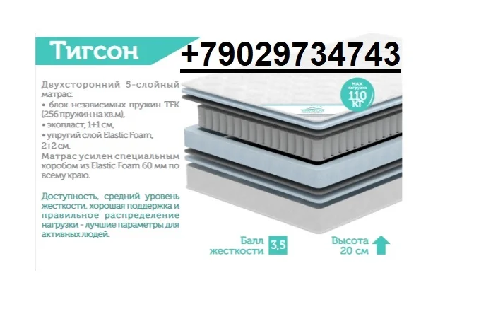 Матрас Тигсон 160х200(Высота 20см/ Нагрузка до 110 кг/Средней жесткости)Блок Независим Пружин - изображение 1