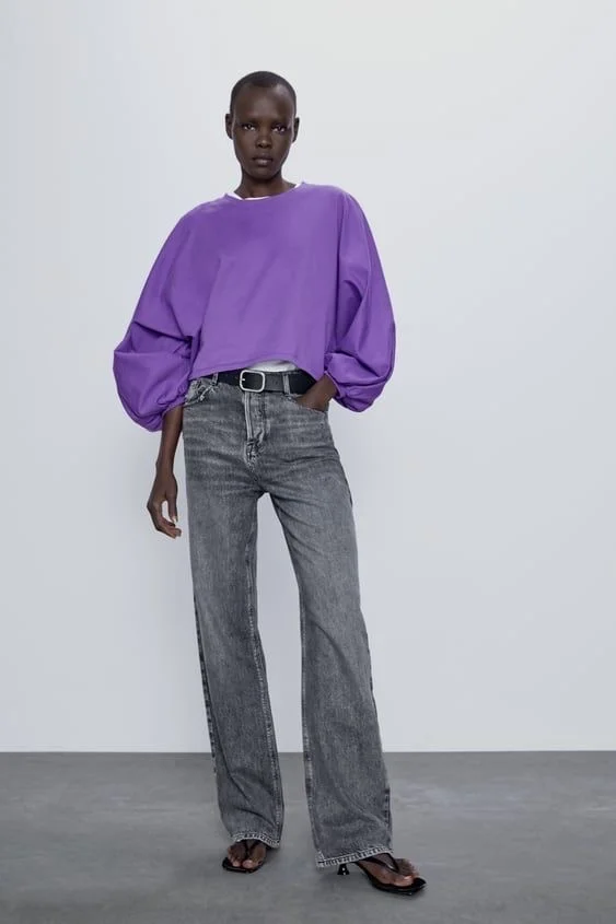 Укороченный свитшот Zara с рукавами-баллонами - изображение 1