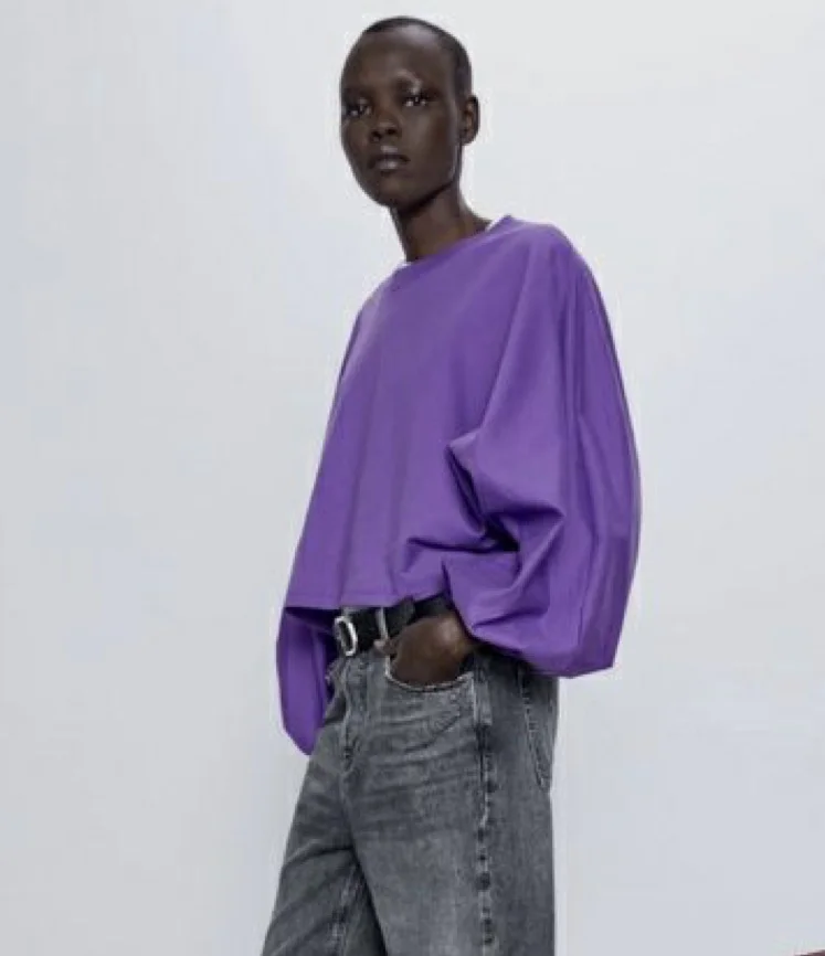 Укороченный свитшот Zara с рукавами-баллонами - миниатюра 4