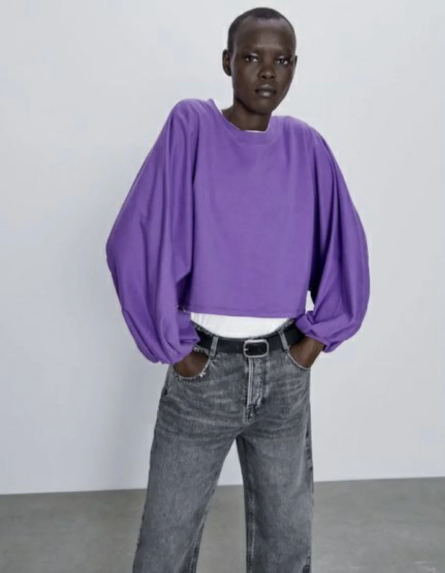 Укороченный свитшот Zara с рукавами-баллонами - миниатюра 8
