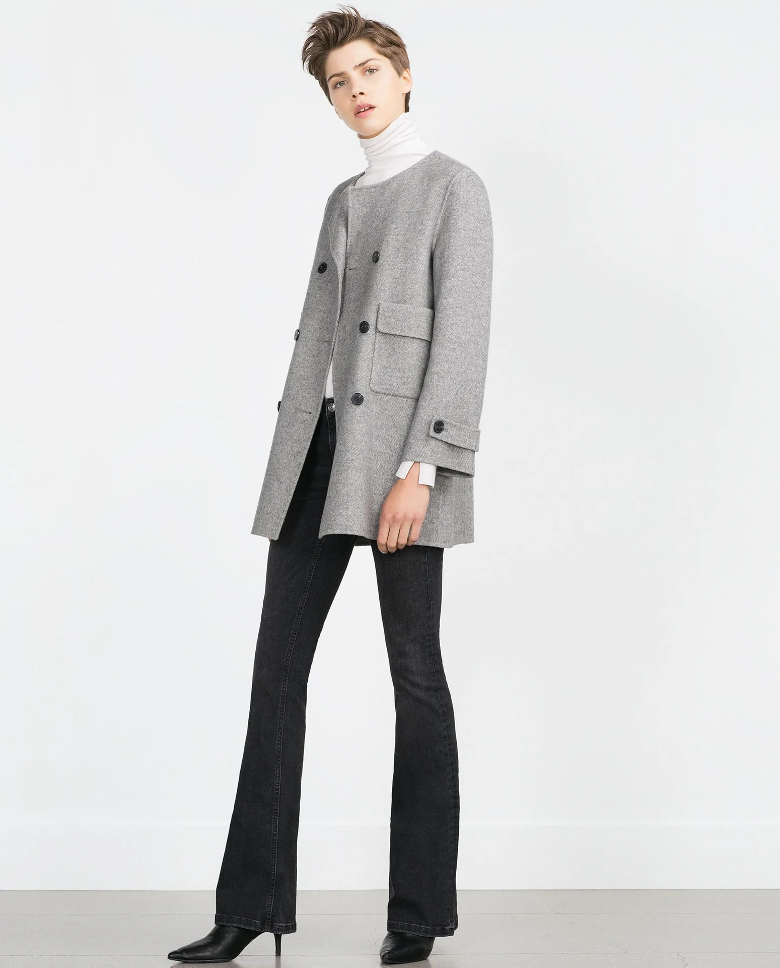 Серое шерстяное пальто zara cos other stories - миниатюра 2