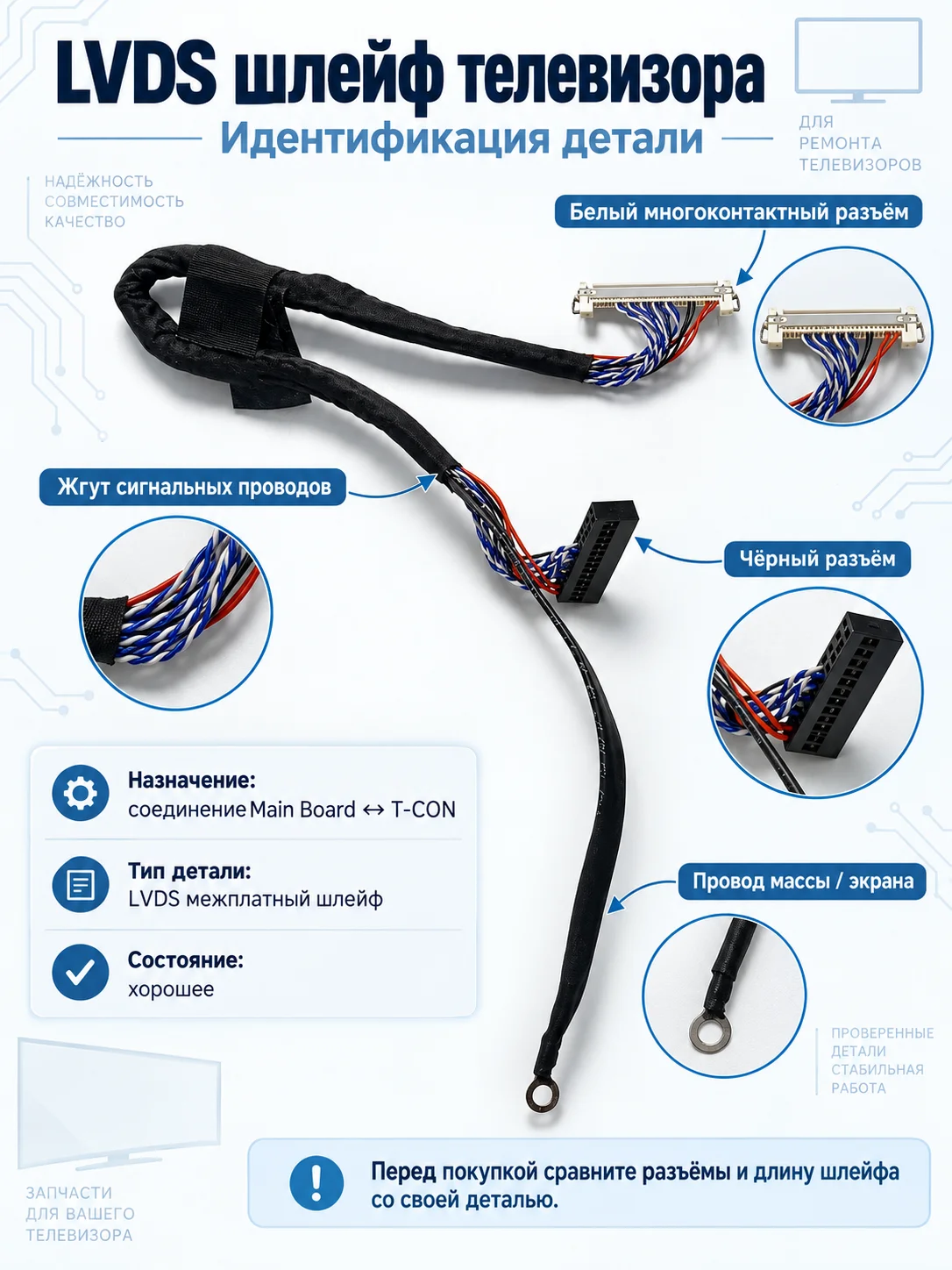 LVDS шлейф телевизора Main Board – T-CON