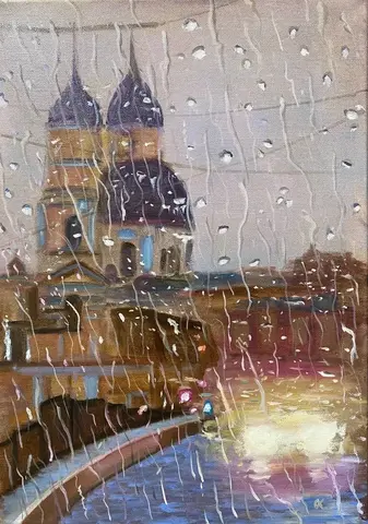 Дождь в городе/ масло, холст на подрамнике