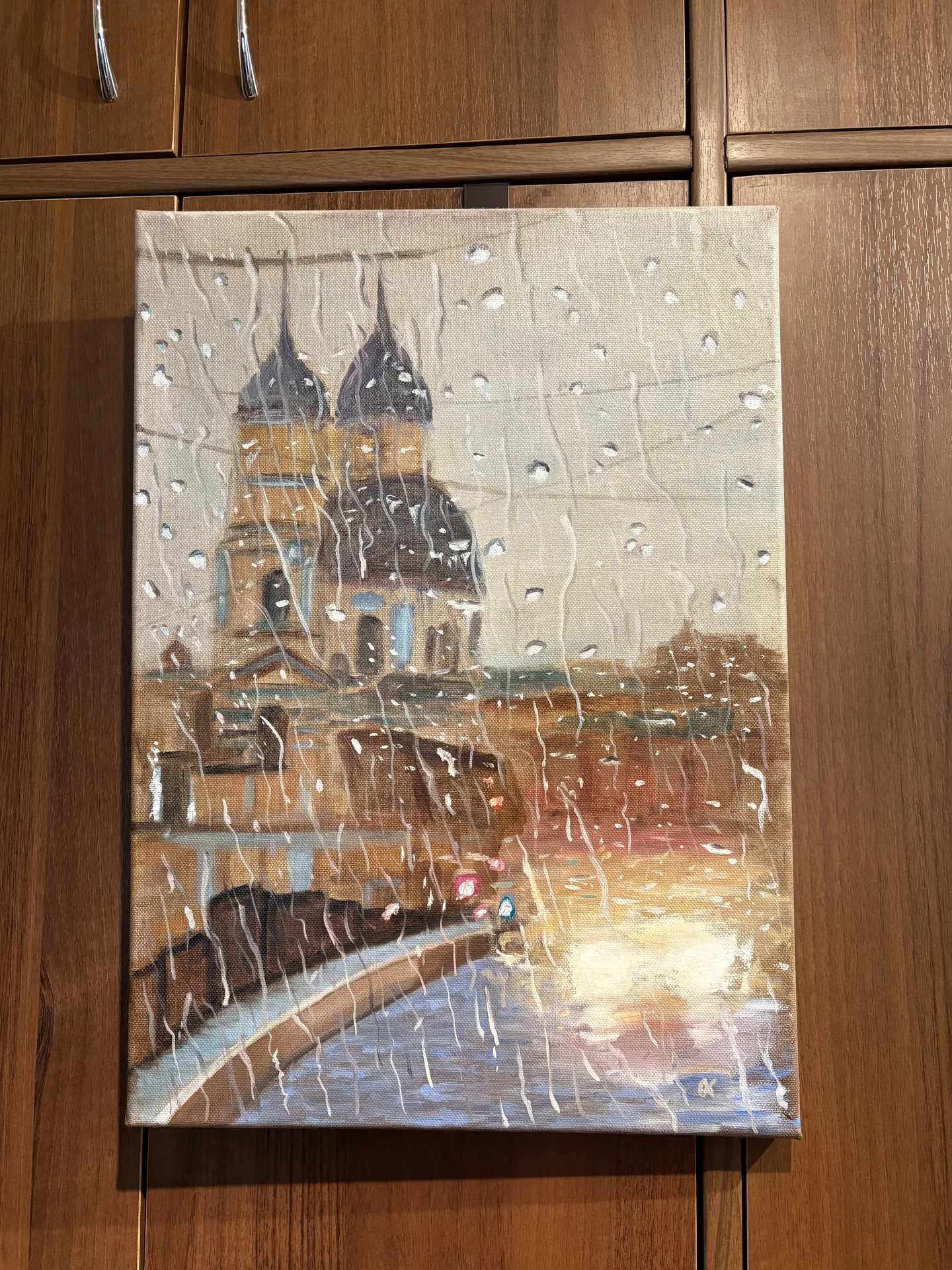 Дождь в городе/ масло, холст на подрамнике - миниатюра 2