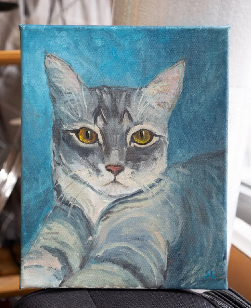 Живопись маслом, кошка, 24х30 см - миниатюра 2