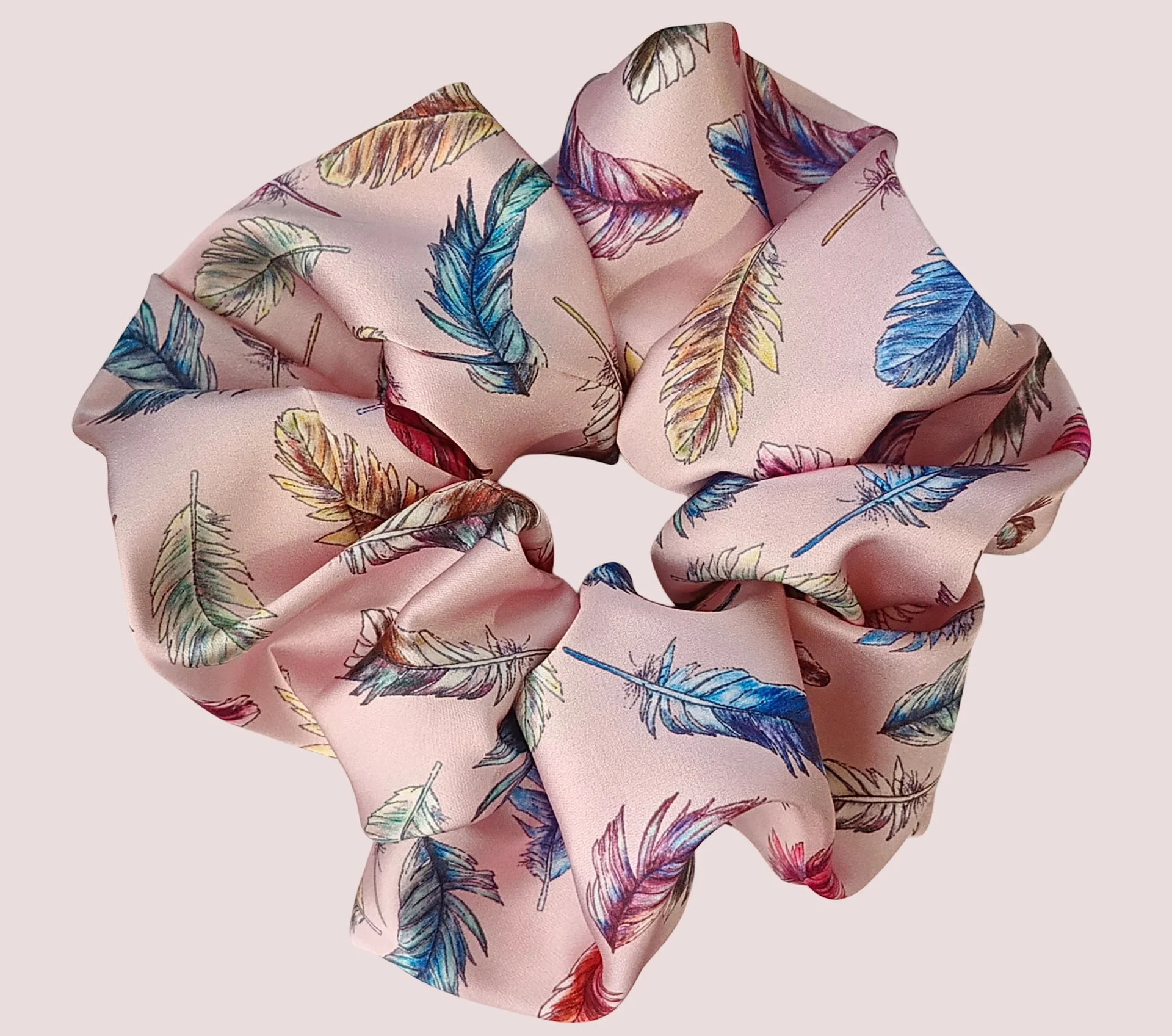 Резинка шёлковая для волос (скранч) пёрышки XL - изображение 1
