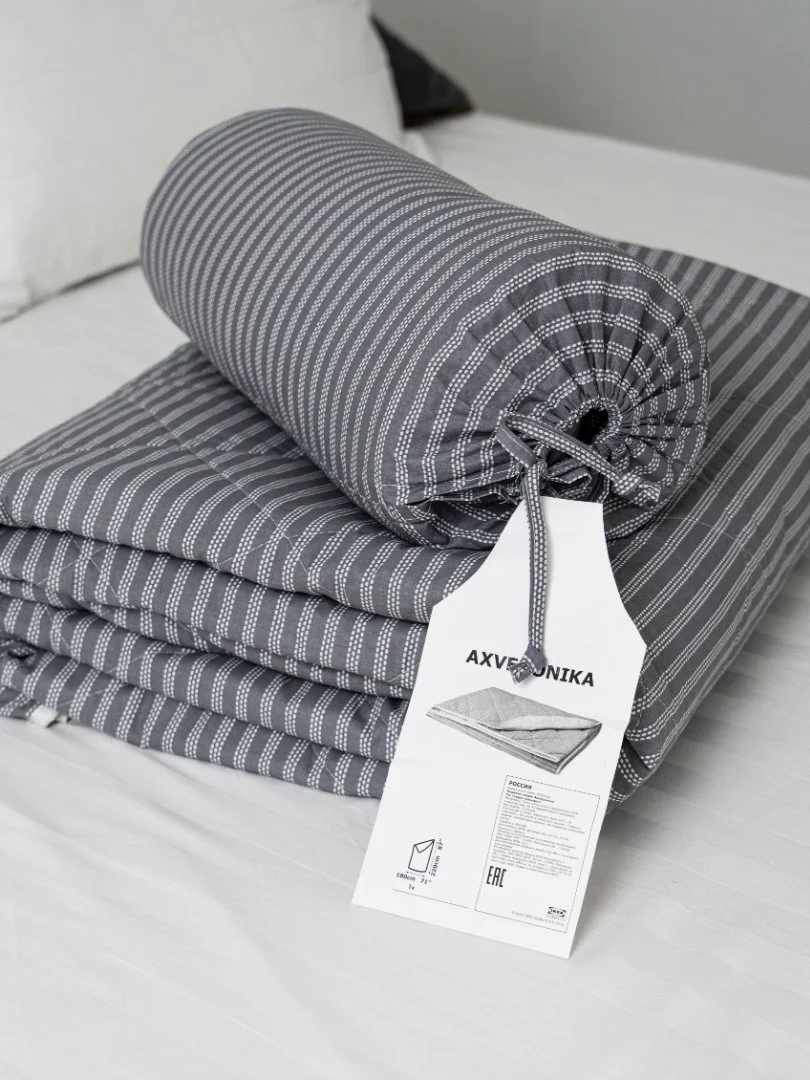 Покрывало IKEA аксвероника, серое/полоска - изображение 1