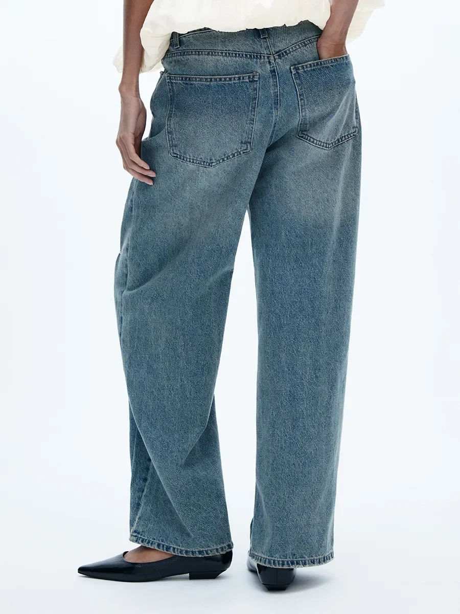 Джинсы baggy fit со складками и стразами - миниатюра 6