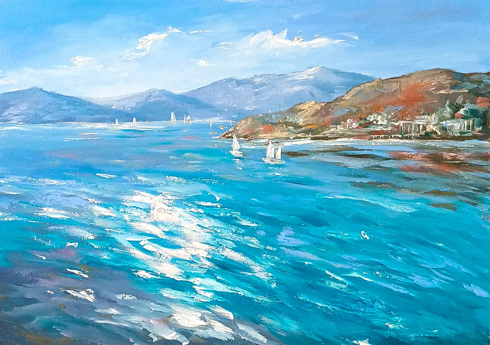 Картина маслом Южный берег Морской залив 21*30 см