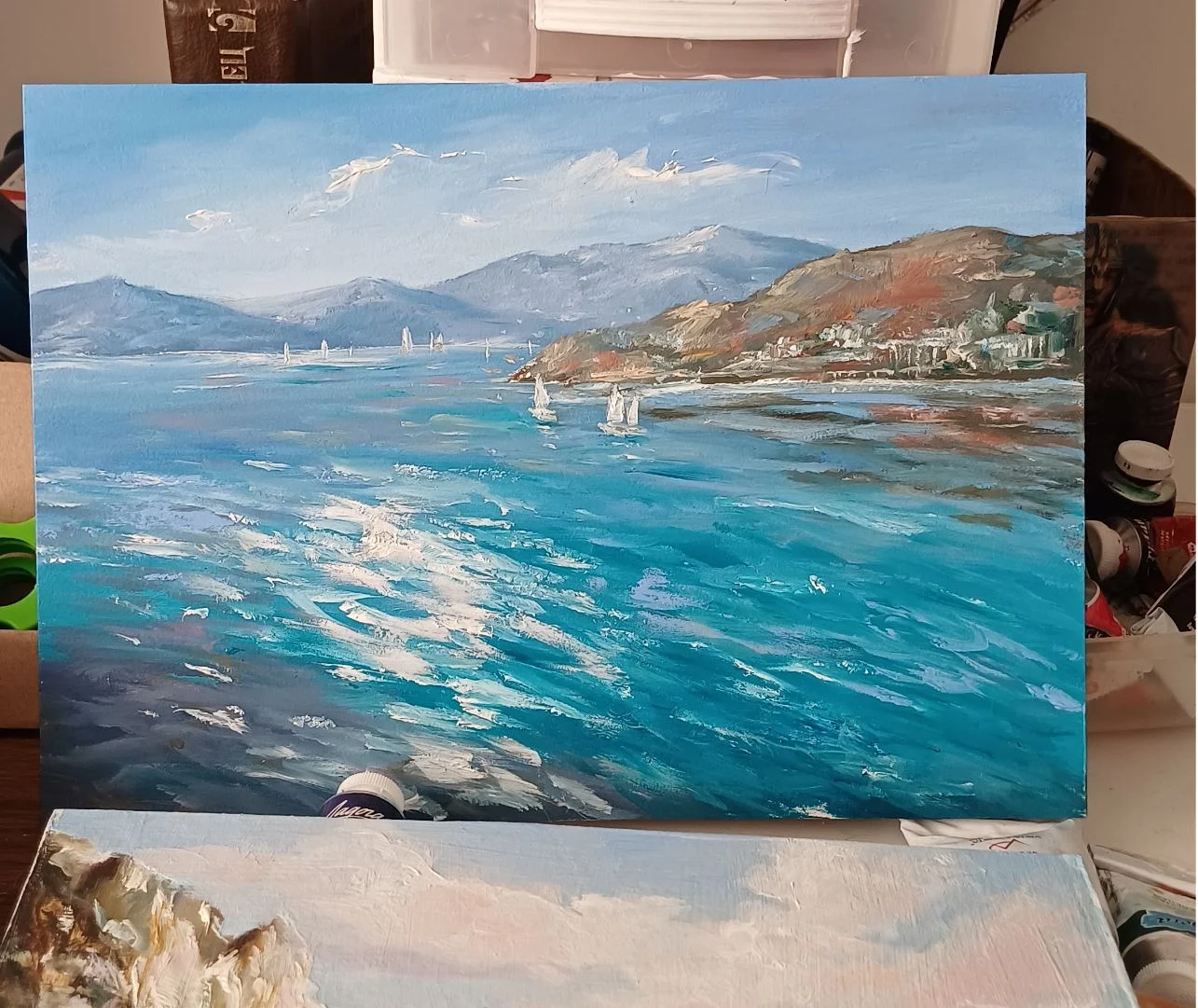 Картина маслом Южный берег Морской залив 21*30 см - миниатюра 2