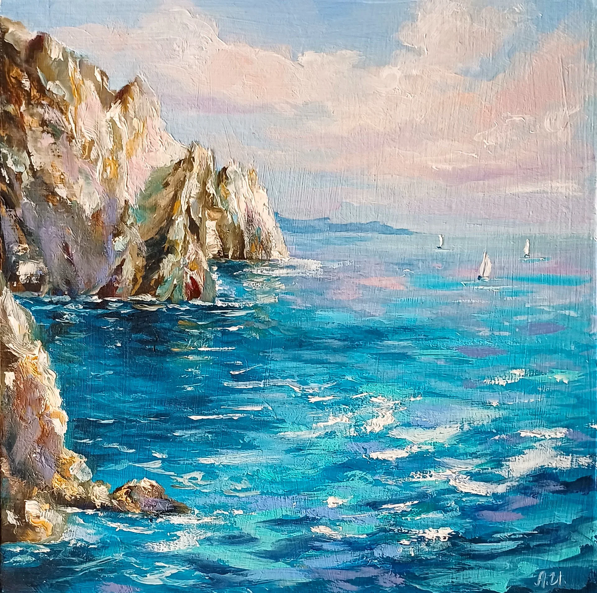 Картина Белые скалы, масло, оргалит, 25*25 см - изображение 1