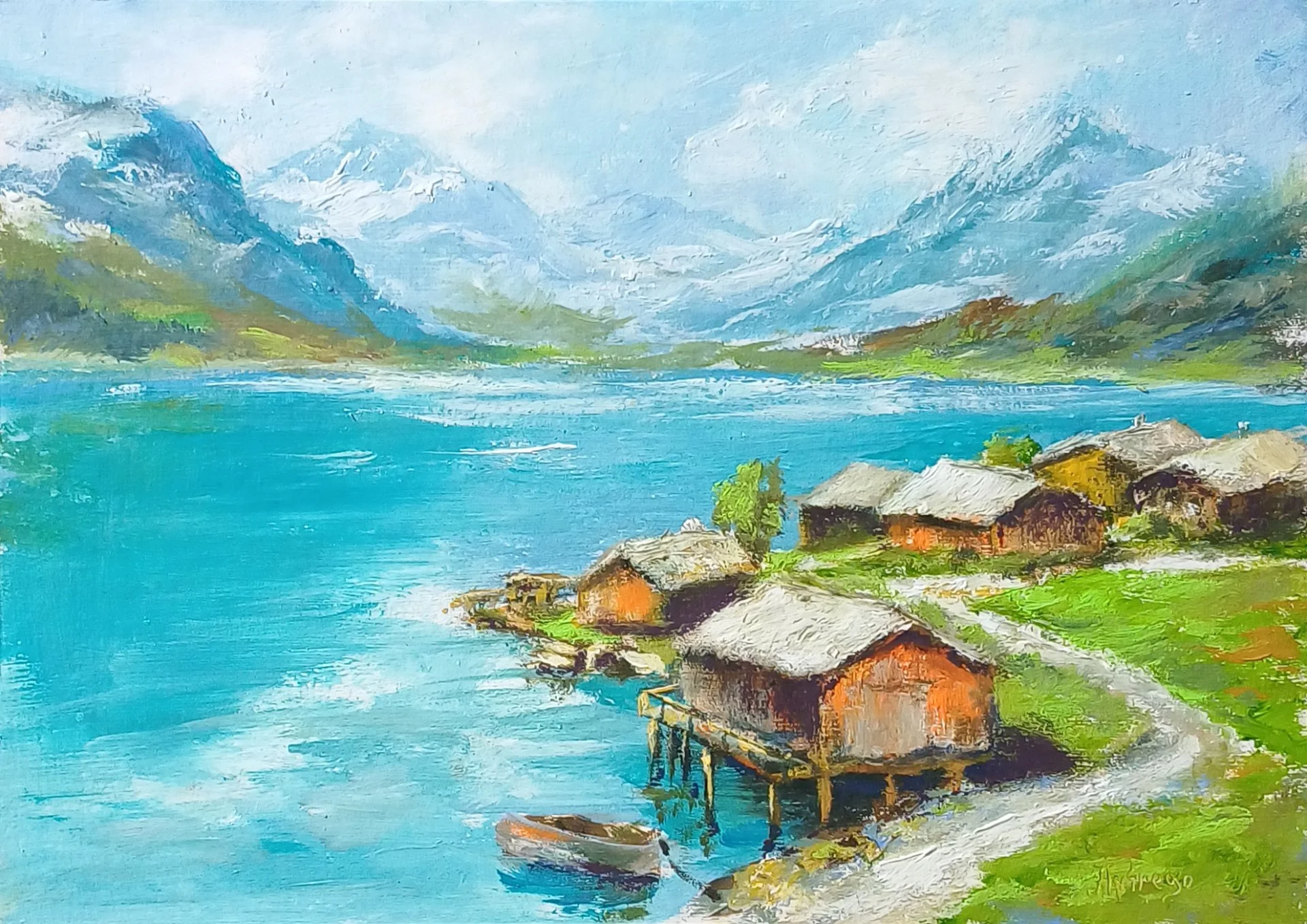 Картина Алтай Белое озеро масло картон миниатюра 15*21 см - изображение 1