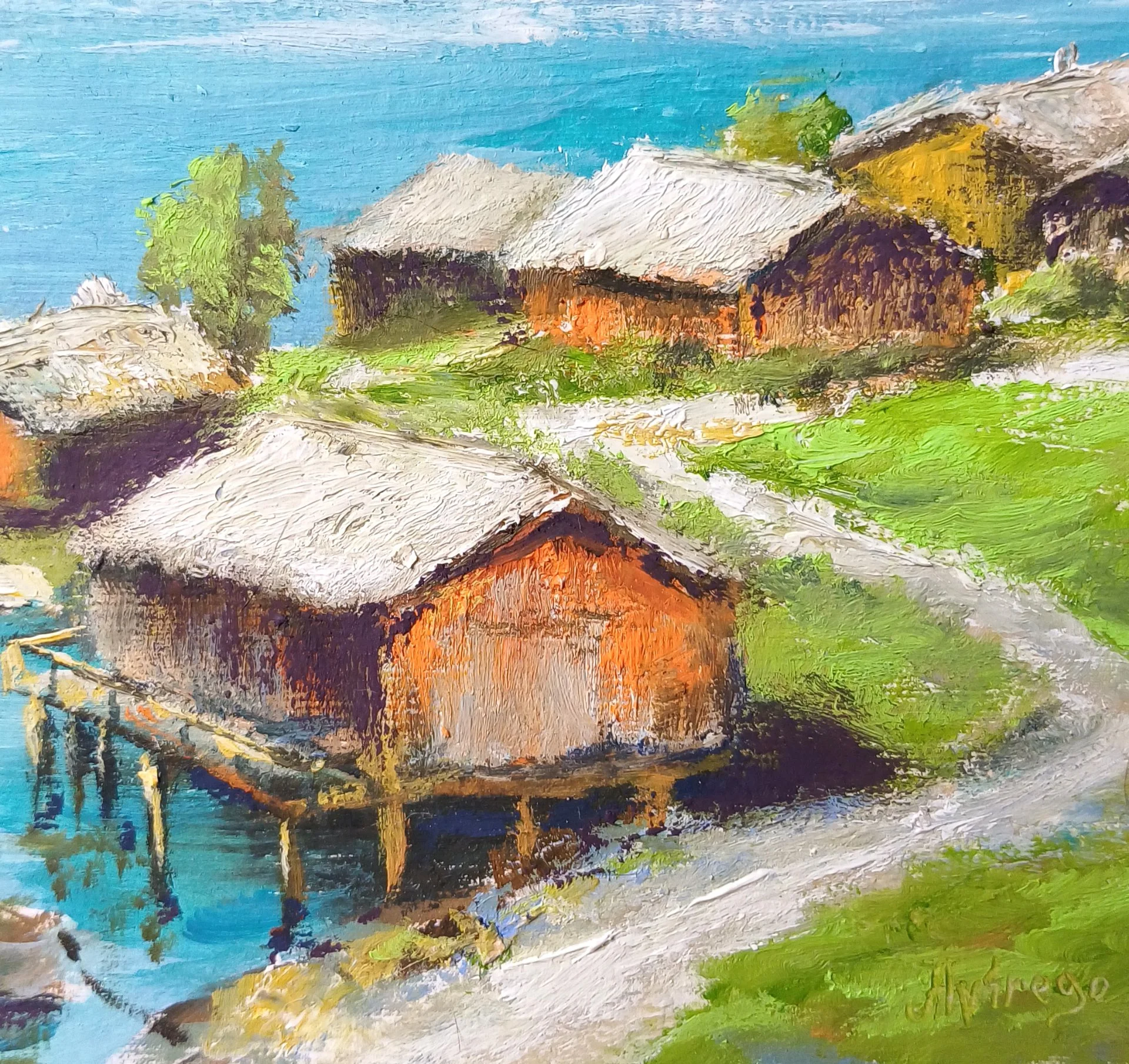 Картина Алтай Белое озеро масло картон миниатюра 15*21 см - миниатюра 2