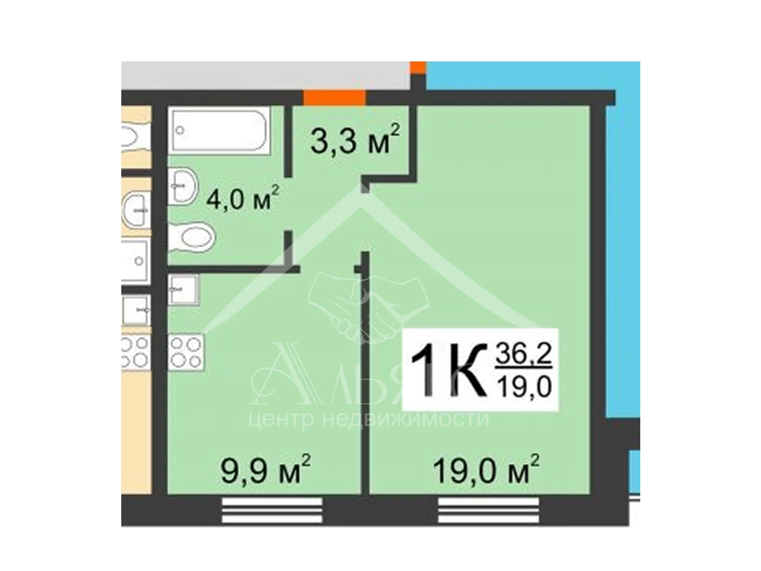 1-комнатная квартира 36,2 м²  ЖК "Молодёжный" - миниатюра 9