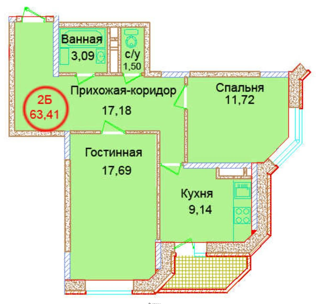 Аукцион: 2-к. квартира, 65,4 м², 18/22 эт - миниатюра 23