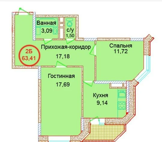 Аукцион: 2-к. квартира, 65,4 м², 18/22 эт - миниатюра 25