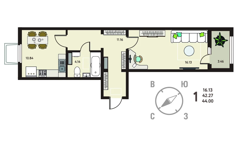 Новая 1-к. квартира, 44 м², 10/18 эт. в ЖК комфорт-класса - миниатюра 3
