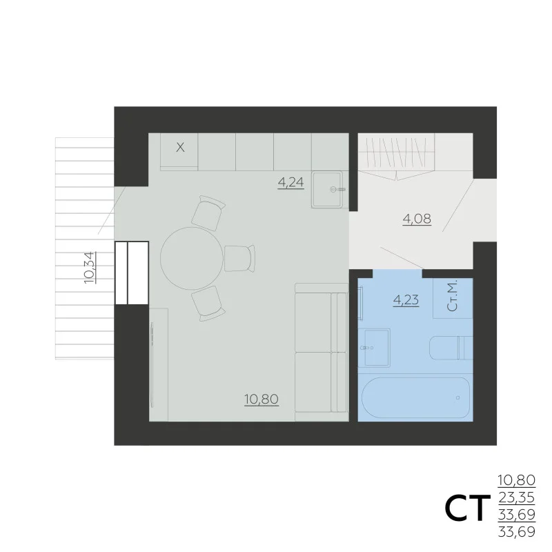 Квартира-студия 33,7 м² с террасой | Новый район - миниатюра 2