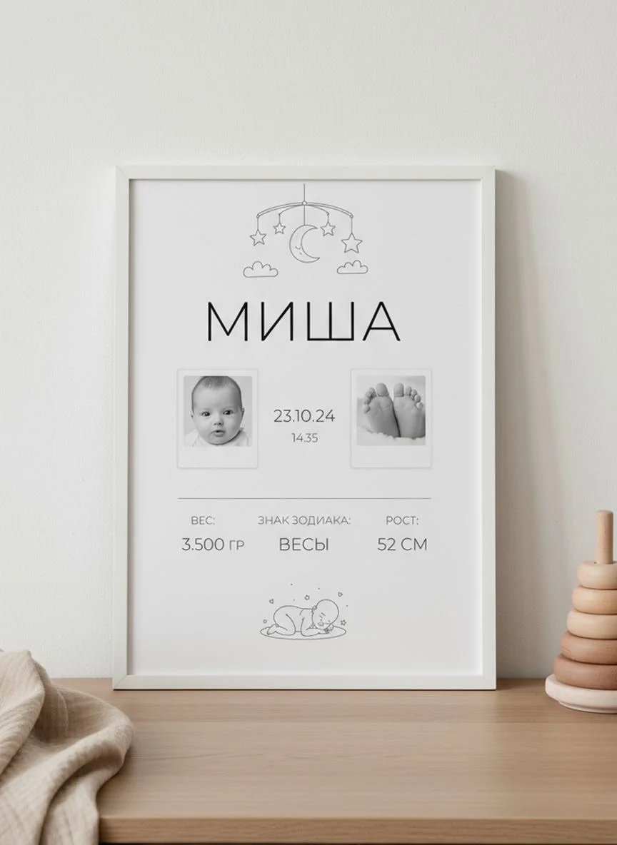 Плакат метрика для новорожденных - миниатюра 4