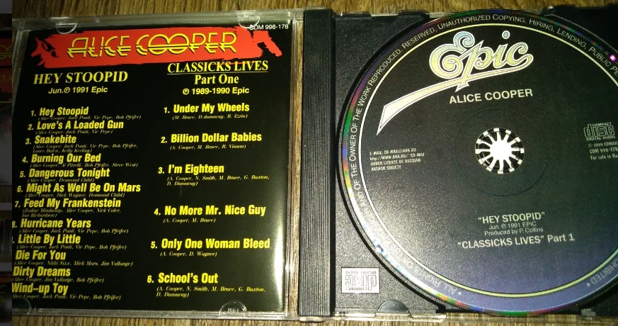 сд ALICE COOPER - Hey Stoopid --Classicks Live Part One 1998 CD-Maximum - миниатюра 3