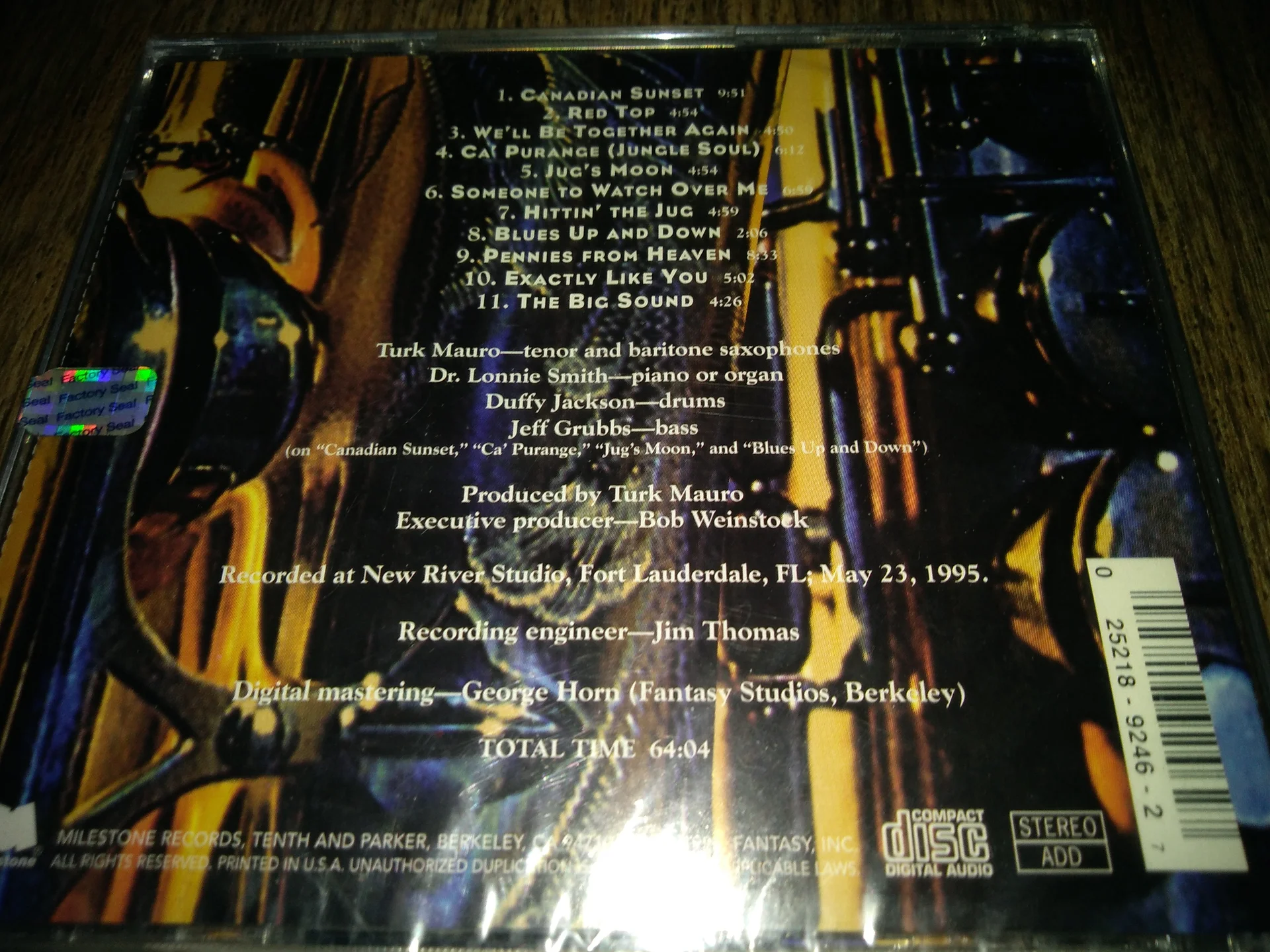 сд Turk Mauro – Hittin' The Jug 1995  - US запечатанный новый ДЖАЗ - миниатюра 2