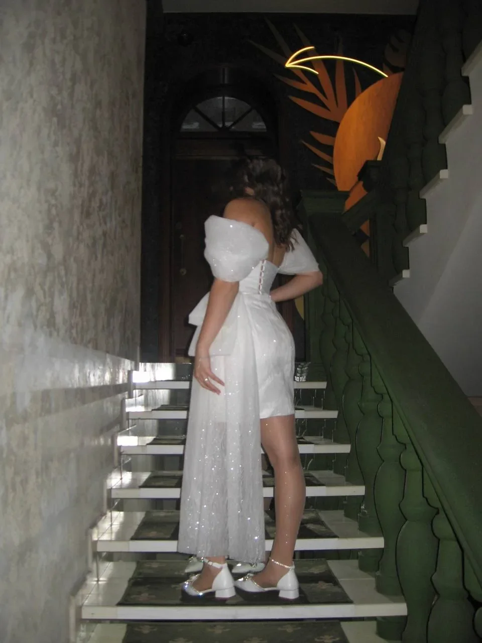 Платье на выпускной 42 размер глиттер белое - миниатюра 5