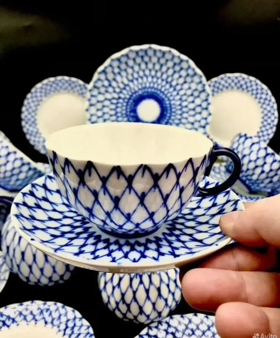 Чайный сервиз кобальтовая сетка лфз ссср - миниатюра 4