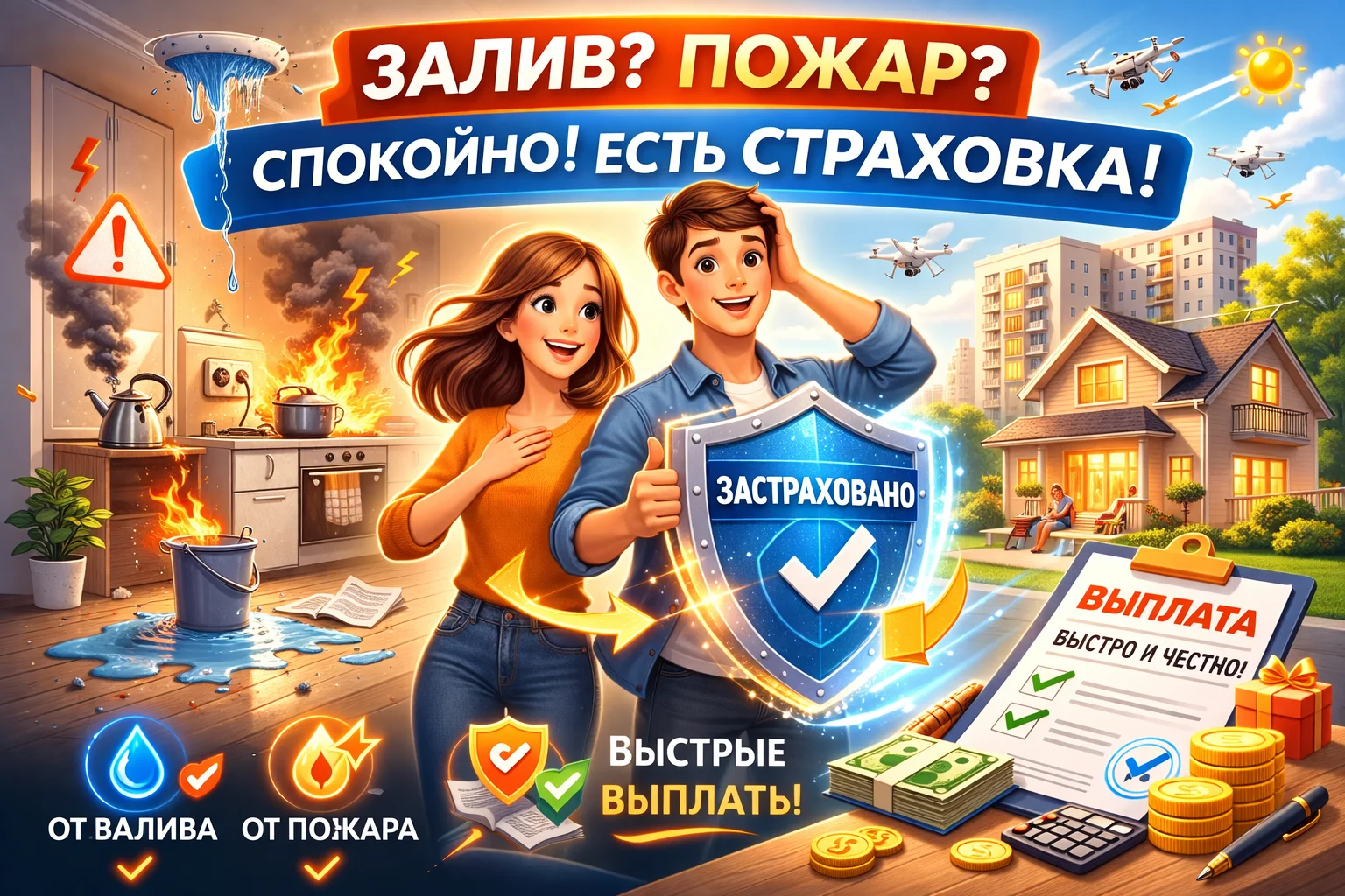 Защита квартиры страховка от БПЛА, потопа, пожара. - миниатюра 2